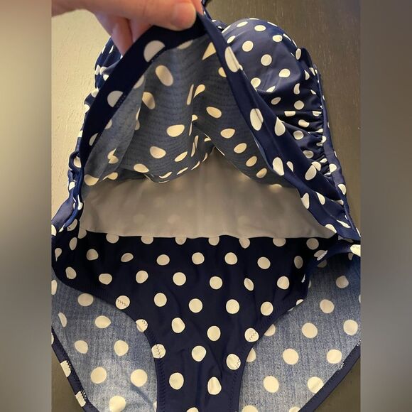 One Piece Blue White Polka Dot Swimsuit Women’s Size XL - Picture 6 of 9
